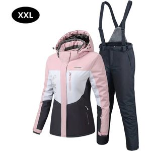 Livano Ski Suit - Skipak - SkiBroek - Wintersport - Skijas - Dames - 2-Delig - Roze/Grijs - Maat S