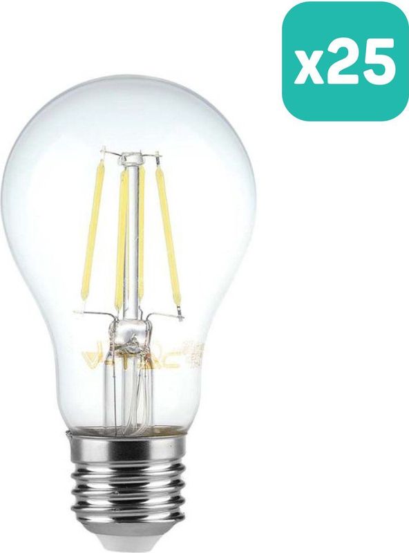 V-TAC - VT-1887-N - LED Lamp - Transparant - A60 - E27 - 6W - Set van 25