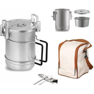 Mercadome® Kookpot - Kookpan - Kookpannen - Kamperen - Gasfornuis - Incl. Opbergtas - RVS - Stevig - Multifunctioneel - Zilver