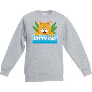 Kitty Cat sweater grijs voor kinderen - unisex - katten / poezen trui - kinderkleding / kleding 110/116