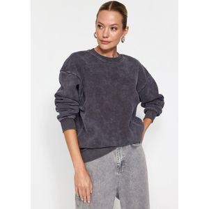 Trendyol Antraciet Antraciet/Vervaagd Effect Dikke Fleece Aan De Binnenkant Oversized Gebreid Sweatshirt Met Brede Kraag Twoaw24Sw00151.