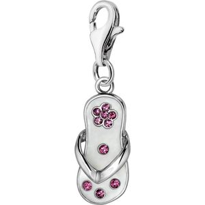 Quiges – 925 - Zilver – Charm - Bedel - Hanger - Slipper Wit met Roze Zirkonia Bloem - met – sterling - zilver - karabijnslot - geschikt - voor - Zinzi, Thomas – Sabo - Ti Sento - Bedelarmband HC213