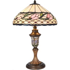 Tiffany Tafellamp Ø 40*60 cm E27/max 2*60W Beige, Roze Glas in lood Bloem Tiffany Bureaulamp Tiffany Lampen