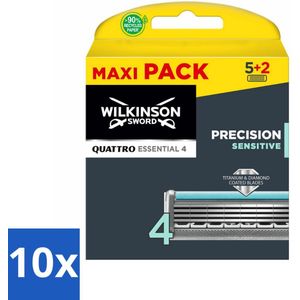 Wilkinson Sword - Navulmesjes - Quattro Essential Sensitive - Zacht - 7 mesjes - Bulkverpakking - 10 stuks