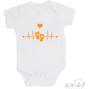100% Katoenen Romper ""Hartslag voetjes"" Unisex Katoen Wit/mosterd Maat 56/62