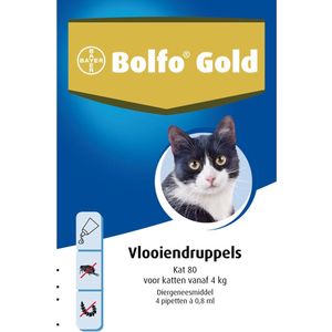 Bayer Bolfo Gold 80 Anti vlooienmiddel - Kat - > 4 kg - 4 pipetten