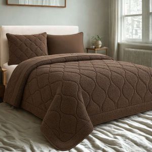 Droomtextiel 2 in 1 Teddy Dekbed zonder Overtrek Bruin 240x200 cm - Dekbed inclusief kussenslopen