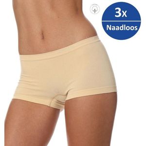 Brubeck Dames Ondergoed Boxershorts - Naadloos Elastisch Katoen 3-Pack - Beige - M