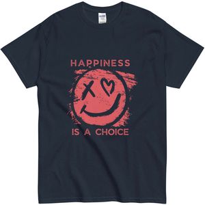 Alternatief Smiley T-shirt - Happiness is a Choice - Dames & Heren - Katoen - Uniek Design - Blauw - M