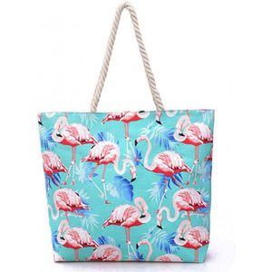 Strandtas met flamingo`s TURKOOIS, Strandtas, Handtas, Shopper, Zomer, Strand