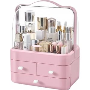Janse® Luxe make-up organizer XL Roze - Skincare organizer transparant - Make-up koffer met lades - Opbergdoos met handvat - Beauty organizer voor onderweg - Parfum - Cosmetica - Nagellak opbergbox - Beautycase - Sieraden - Organiseren