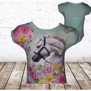 T-shirt wit paard mint bloem -s&C-86/92-t-shirts meisjes