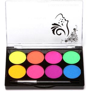 DW4Trading Glow in The Dark Face & Body Paint Set - Waterbasis - 8 Kleuren - 1 Kwast