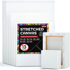Blanco Canvas voor Schilderen - 15 Delige Set in Diverse Maten