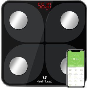 Persoonlijke digitale weegschaal met app - testwinnaar - Bluetooth lichaamsanalyseweegschaal - spiermassa analyse - zwart