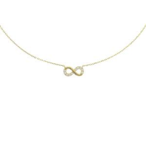 The Fashion Jewelry Collection Ketting Infinity Zirkonia 0,8 mm 40 + 4 cm - Geelgoud