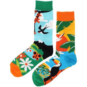 Sokken Katoen - Vogel Jungle Print - Groen Blauw Oranje - Maat 38-45