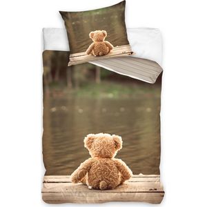 Wellbed - Dekbedovertrek - Katoen - Eenpersoons - 160x200cm -Beer