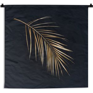 Wandkleed Golden leaves vierkant - Goud blad met sprieten op een zwarte achtergrond Wandkleed katoen 120x120 cm - Wandtapijt met foto