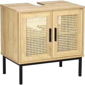 Wastafelonderkast met Rotanlook - Badkamermeubel met Kantelbeveiliging - Naturel 60x39x60 cm