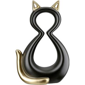 Gilde handwerk - Beeld - Sculptuur - Kat - Poes - Keramiek - Zwart/Goud - 6x11x17cm