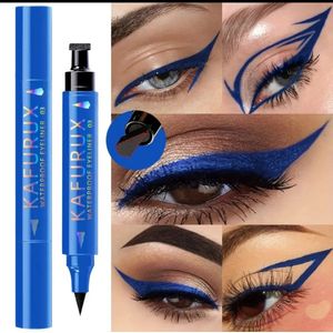 2 in 1 Eyeliner waterproof met stempelpen stempel eyeliner kafarux kleur: blauw
