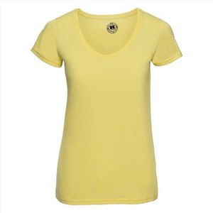 Basic V-hals t-shirt vintage washed geel voor dames - Dameskleding t-shirt geel L (40/52)
