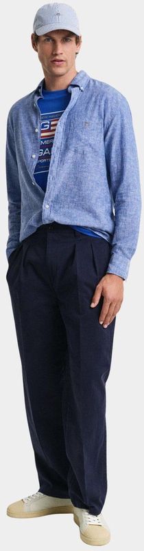 Gant Overhemd Linnen Blauw - Maat L - Heren - Overhemden Casual