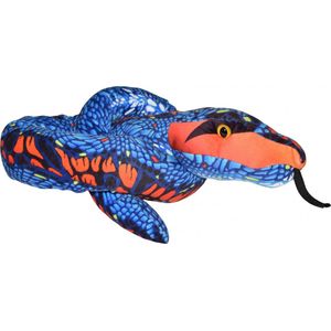 Pluche blauw/oranje slang knuffel 137 cm - Slangen reptielen knuffels - Speelgoed voor kinderen