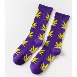 Wietsokken - Cannabissokken - Wiet - Cannabis - paars-geel - Unisex sokken - Maat 36-45