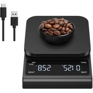 Weegschaal timer espressoweegschaal 3 kg-01 g nauwkeurige precisieweegschaal USB-oplaadbaar led-display tarra-functie automatische