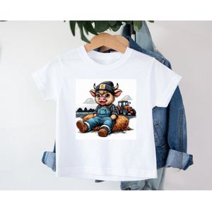 Kinder T-shirt met vrolijke print -boeren - tractor- wrangler -koeien -dieren - boy -girl - cow 11