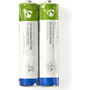 Nedis Zink-Koolstof-Batterij AAA - 1.5 V DC - Zink-Carbon - 2-krimpverpakking - R03 - Verschillende apparaten - Blauw / Groen / Wit
