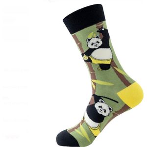 Sokken heren - groen - zwart - leuke print panda - bamboe - 40 - 46 - cadeau voor hem - mannen sokken - Kerst cadeau - vaderdag cadeau - verjaardagscadeau - gift