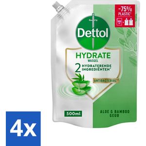 Dettol - Handzeep Navulling - Hydrate - Aloë Vera & Bamboe - 500 ml - Voordeelverpakking - 4 stuks