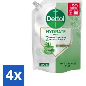 Dettol - Handzeep Navulling - Hydrate - Aloë Vera & Bamboe - 500 ml - Voordeelverpakking - 4 stuks