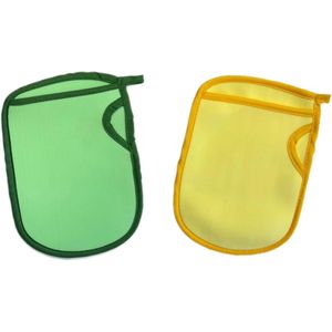 Peelende douchehandschoenen | Dubbelzijdig peelende badhandschoenen | Diepe reiniging dode huid | Spa schoonheidsbehandeling | Groen en geel | Set van 2