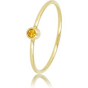 *My Bendel - Fijne ring goud met geel glassteen - Aanschuifring met gele glassteen, gemaakt van mooi blijvend edelstaal - Met luxe cadeauverpakking