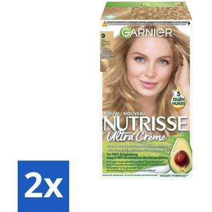 2 x Garnier - Nutrisse Ultra Crème 9 - Haarkleuring - Zeer Lichtblond - Intens Voedend - Permanente Kleur - Haarverf - Permanente Haarkleuring - Blond Haar - Lichte Haarkleur - Grijsdekking