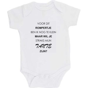 100% katoenen Romper ""Voor dit rompertje ben ik nog te klein maar wil je straks mijn Tante zijn? "" Unisex Katoen Wit/zwart Maat 62/68