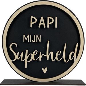 Van alles Schoon - Houten wenskaart - Papi mijn superheld - 19cm