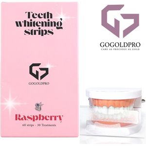 GoGoldPro PAP+ Tanden bleek Strips - 60 Strips voor Stralend Witte Tanden - Wittere Tanden Zonder Peroxide - 100% Veilig en Natuurlijk! - Teeth Whitening Strips - 7 Verschillende Smaken - Framboos
