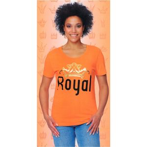 Oranje - T-Shirt Dames - Koningsdag - Royal - 100% Katoen - Maat L - 44/46