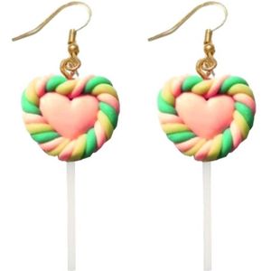 Fako Bijoux® - Oorbellen - Lolly Met Hartje - 22x60 - Multicolor