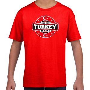Have fear Turkey is here t-shirt met sterren embleem in de kleuren van de Turkse vlag - rood - kids - Turkije supporter / Turks elftal fan shirt / EK / WK / kleding 146/152