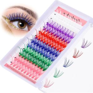 120 stuks gekleurde wimperextensions - DIY wimperclusters - D-krul individuele clusterwimpers - 6 kleuren .