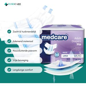 30 stuks – Medcare Incontinentie Luiers Maxi – Maat L – 2950+ ml absorptie – Wegwerpluiers voor matige tot zware incontinentie – Comfortabel & huidvriendelijk – Dag & nacht gebruik