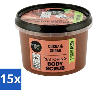 15 x Organic Shop - Body Scrub Cocoa - Rijke Hydratatie - 250 ml - Veganistische Scrub - Biologische Scrub - Zachte Scrub - Zijdezachte Huid