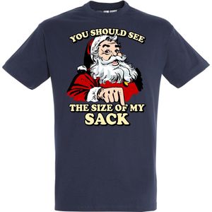 T-shirt You Should See The Size Of My Sack | Foute Kersttrui Dames Heren | Kerstcadeau | Kerstpakket | Navy | maat 5XL