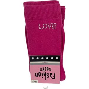 Sokken - love - Roze - Maat 31 / 34 - Set van 2 - Katoen - Fashion Socks - Wintersokken - midden hoog sokken